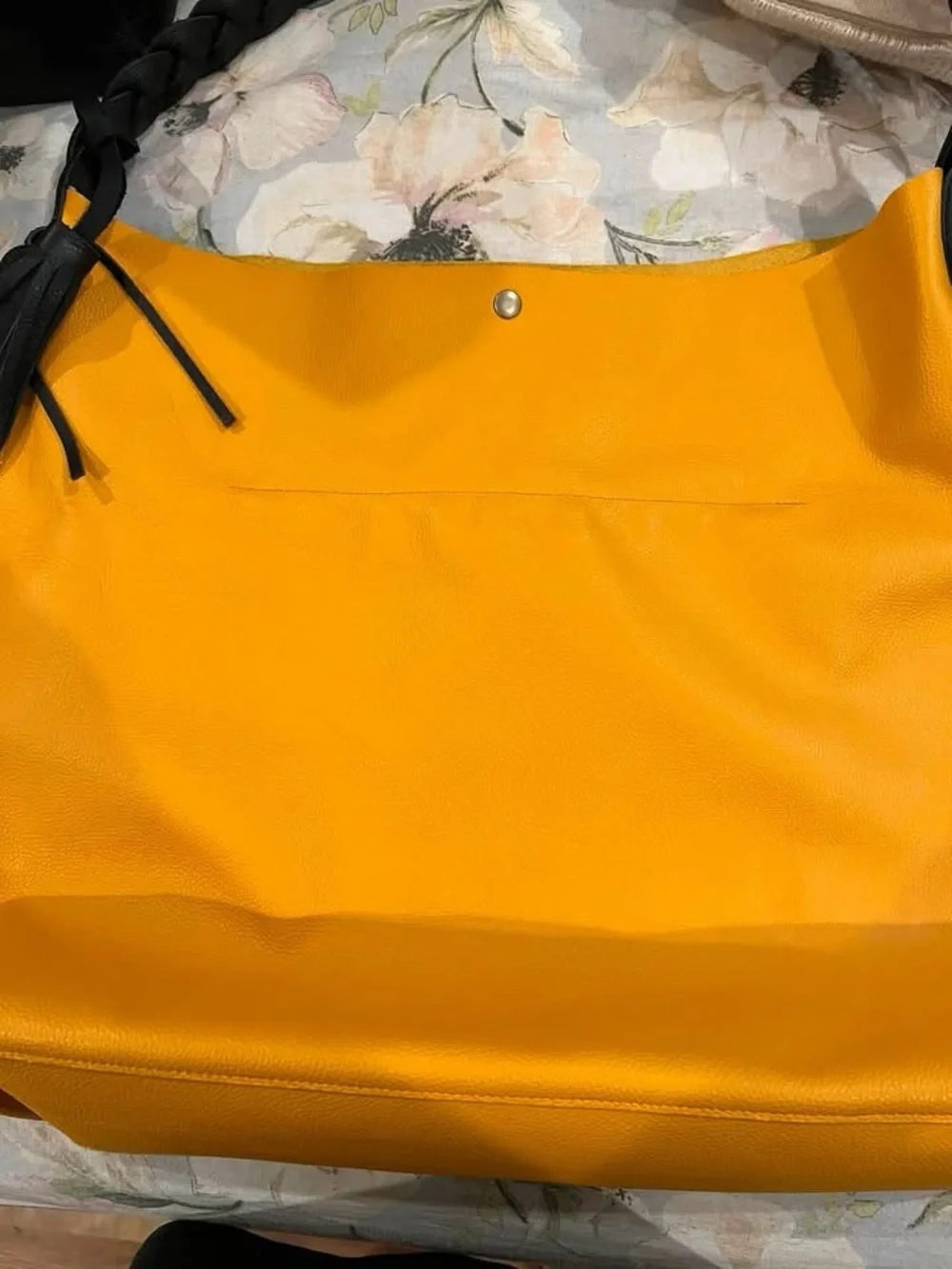 Yellow Hobo Tote with Black Braided Handles